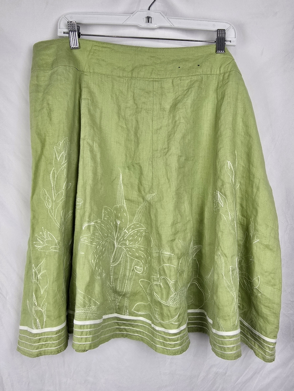 Tu Salisbury Linen Green Embroidered Full Midi Minimalist Skirt sz 22